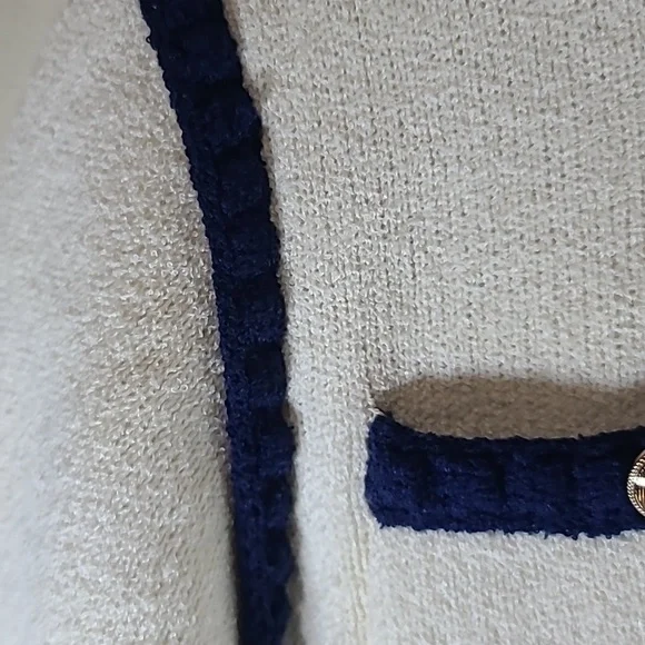 MAEVE by Anthropologie Collarless Tipped Knit Jacket in Beige and Blue - Picture 5 of 9